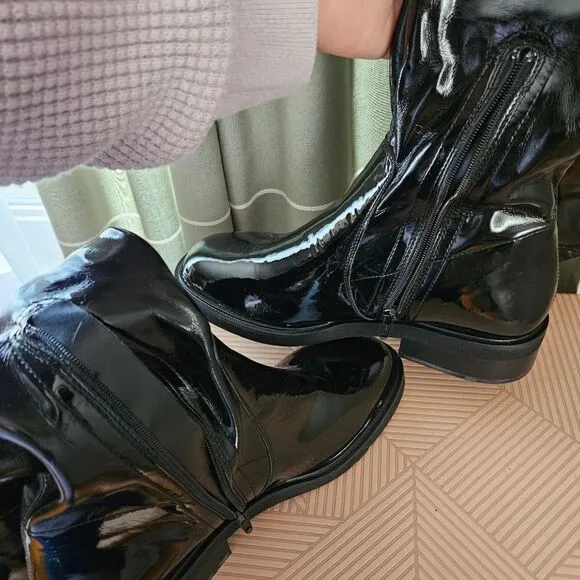Free People Boots Over The Knee Go Go Gloss Black Patent Leather Casual Neutral
