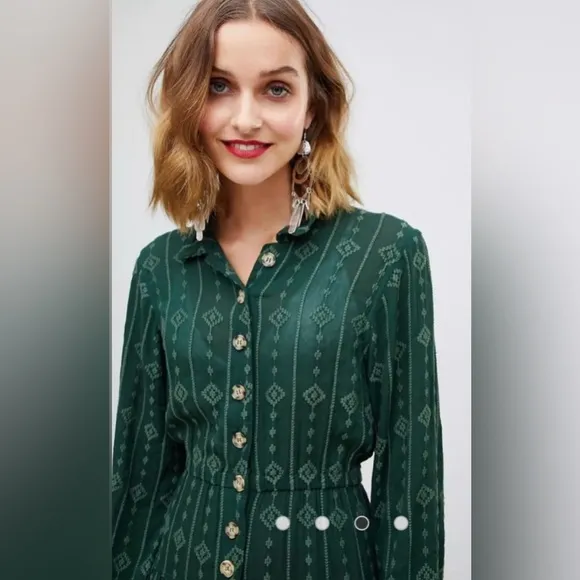 Free People Diamond Head Embroidered Dress, Green Large