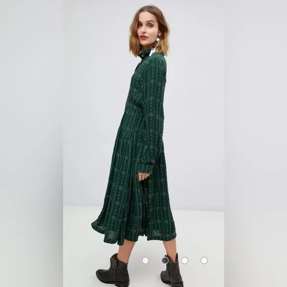Free People Diamond Head Embroidered Dress, Green Large