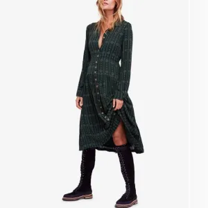 Free People Diamond Head Embroidered Dress, Green Large