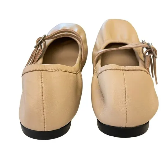 Free People Gemini Leather Ballet Flats Tan Pink Shoes Size 8