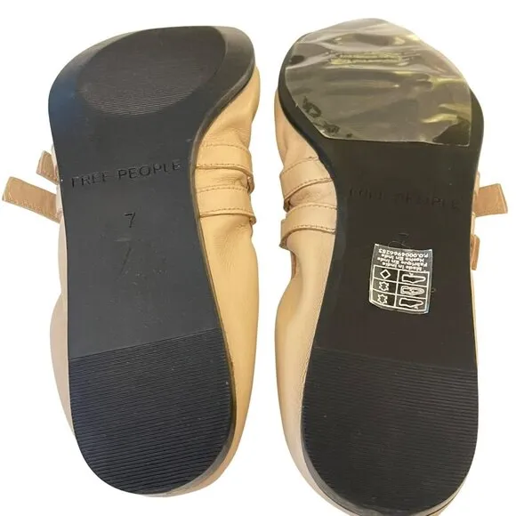 Free People Gemini Leather Ballet Flats Tan Pink Shoes Size 8