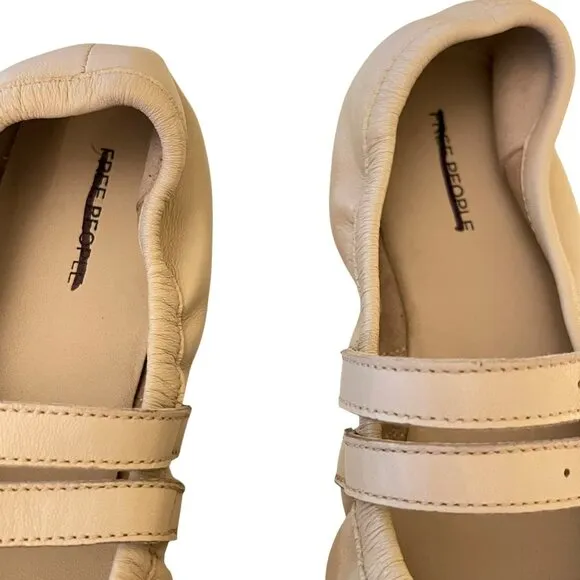 Free People Gemini Leather Ballet Flats Tan Pink Shoes Size 8