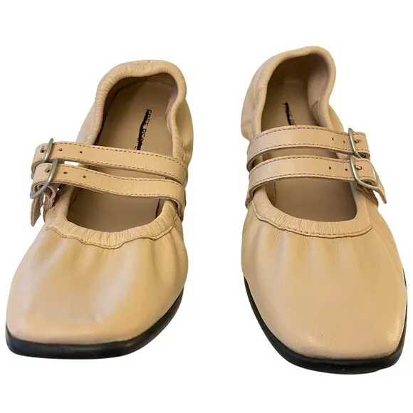 Free People Gemini Leather Ballet Flats Tan Pink Shoes Size 8