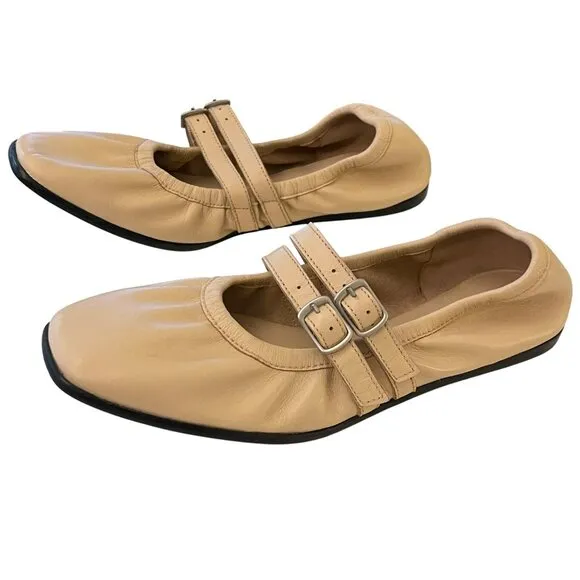 Free People Gemini Leather Ballet Flats Tan Pink Shoes Size 8