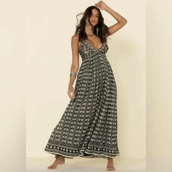 Free people good vibes cotton boho printed maxi dress sz XS