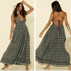 Free people good vibes cotton boho printed maxi dress sz XS