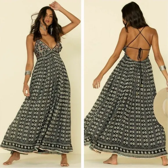 Free people good vibes cotton boho printed maxi dress sz XS