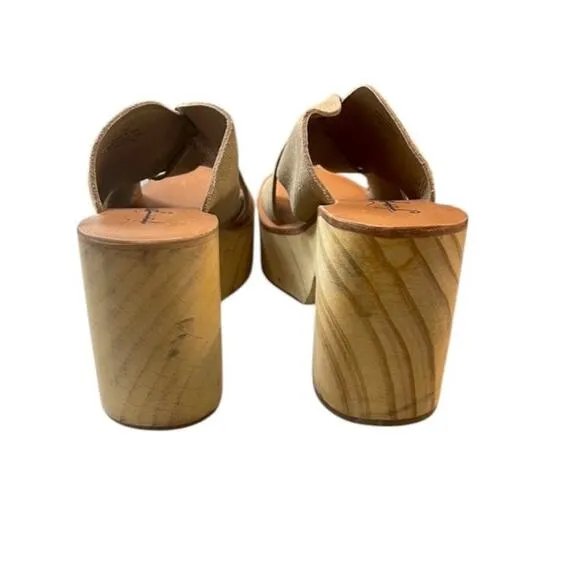 FREE PEOPLE Kora Platform Clog In Taupe Suede Sz 41 / 11 Wood Heels Open Toe NEW