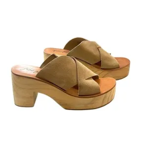 FREE PEOPLE Kora Platform Clog In Taupe Suede Sz 41 / 11 Wood Heels Open Toe NEW