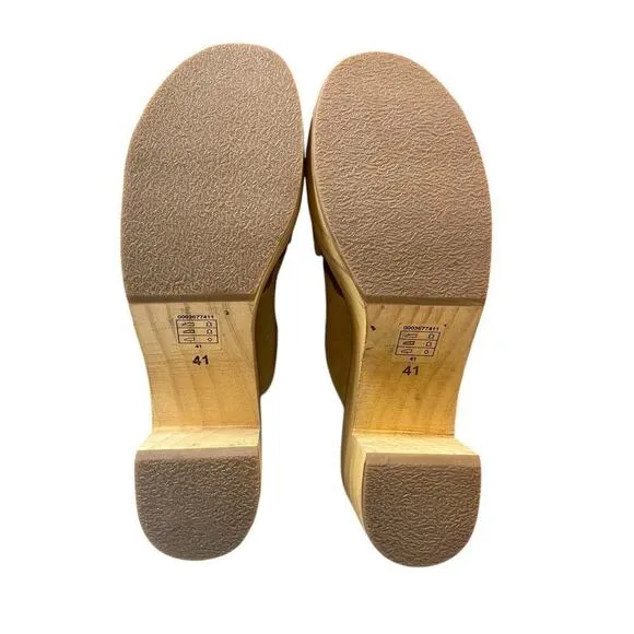 FREE PEOPLE Kora Platform Clog In Taupe Suede Sz 41 / 11 Wood Heels Open Toe NEW