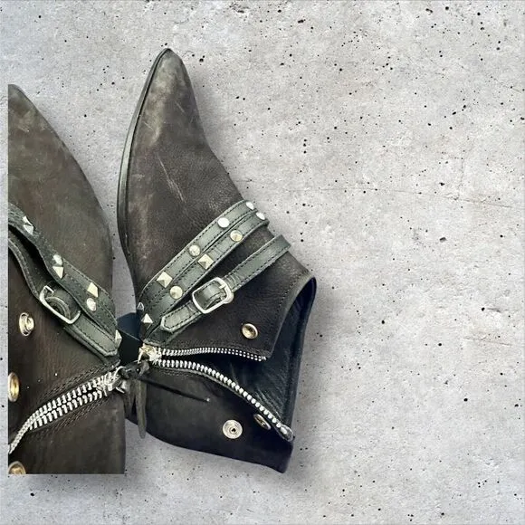 Free People Women's Black Studded Western Ankle Boots Size 6.5