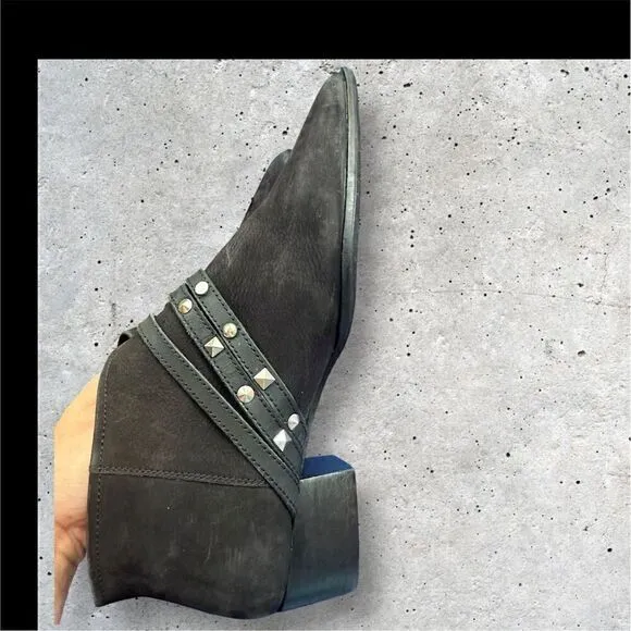 Free People Women's Black Studded Western Ankle Boots Size 6.5