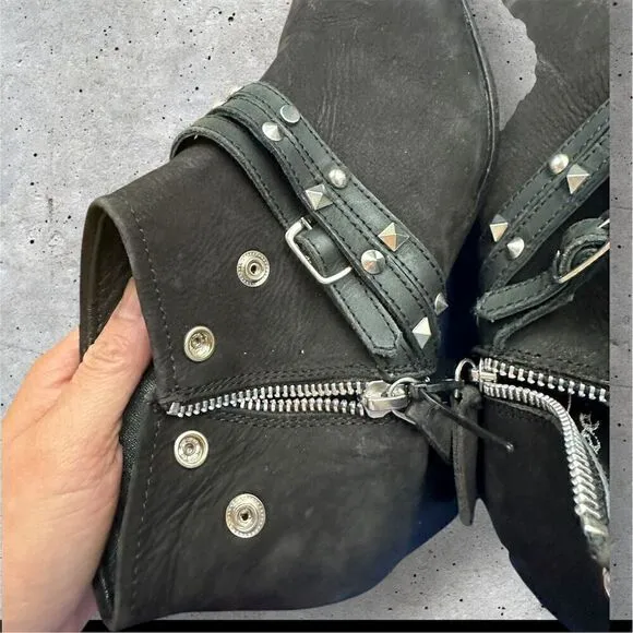 Free People Women's Black Studded Western Ankle Boots Size 6.5
