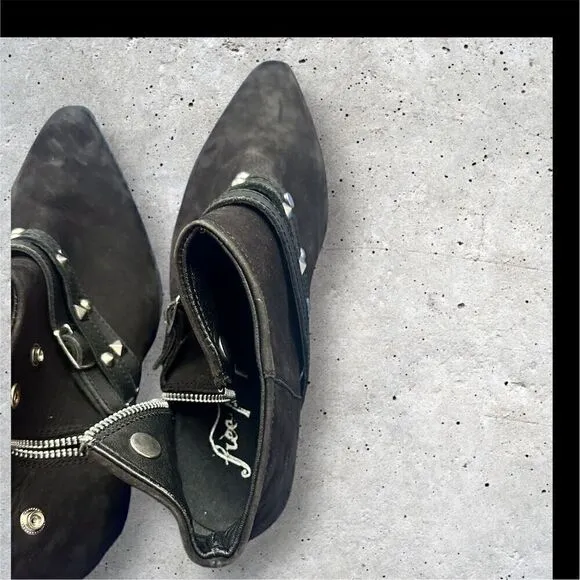 Free People Women's Black Studded Western Ankle Boots Size 6.5