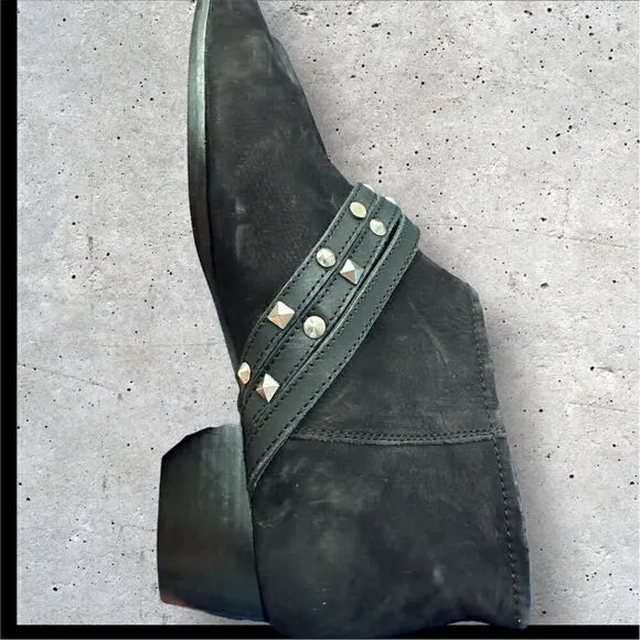 Free People Women's Black Studded Western Ankle Boots Size 6.5