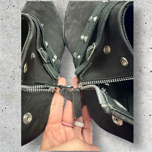 Free People Women's Black Studded Western Ankle Boots Size 6.5