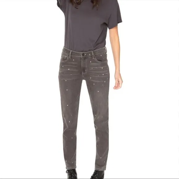 Free People x Sandrine Rose Black Gray Polka Dot Skinny Jeans Size 28