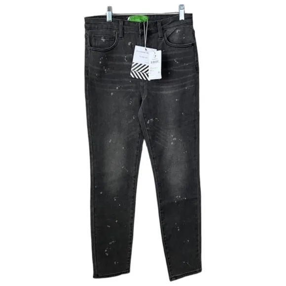 Free People x Sandrine Rose Black Gray Polka Dot Skinny Jeans Size 28
