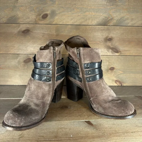 freebird blaze womens size 10 shoes brow suede side zip heel ankle booties