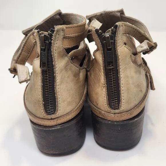 Freebird Women Stair Tan Leather Ankle Boots Booties Size 9M Distressed Strappy