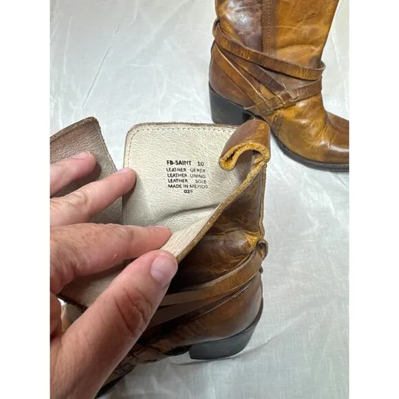 Freebirds Boots Women's Size 10 Light Brown Leather Ankle Boots Buckle Straps