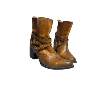 Freebirds Boots Women's Size 10 Light Brown Leather Ankle Boots Buckle Straps
