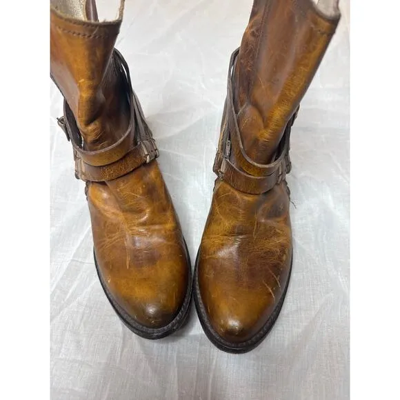 Freebirds Boots Women's Size 10 Light Brown Leather Ankle Boots Buckle Straps