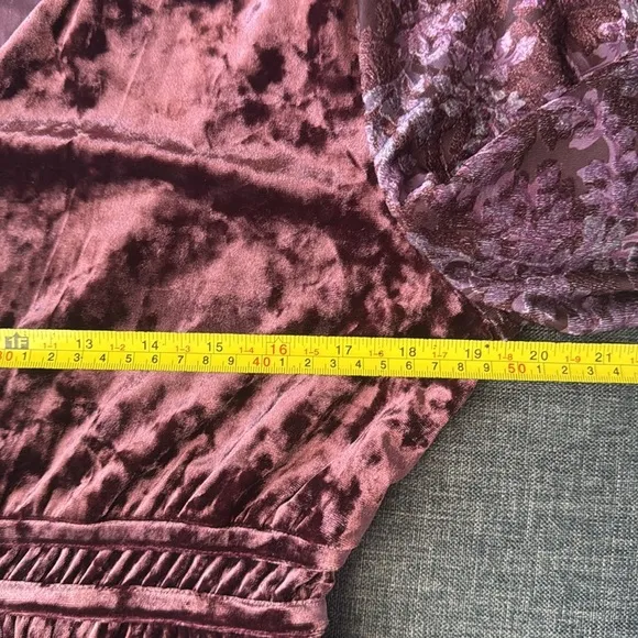Frye and Co Burgundy Floral Velour Velvet Tiered Maxi Dress Women's Size L