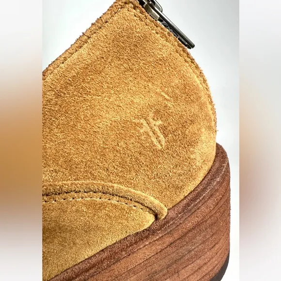 Frye Carson Shootie Women’s Suede Ankle Low Heel Pull On Boots Brandy Brown/Tan