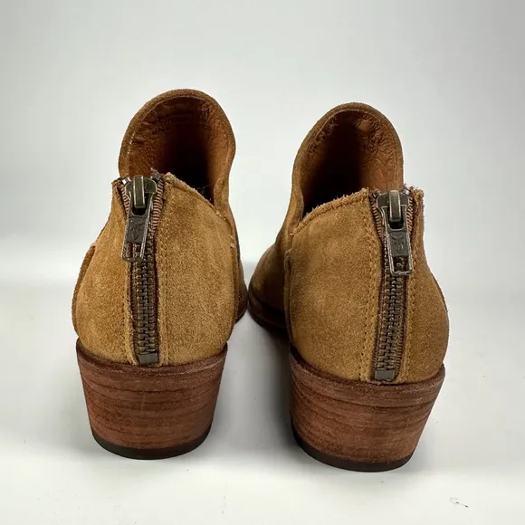 Frye Carson Shootie Women’s Suede Ankle Low Heel Pull On Boots Brandy Brown/Tan
