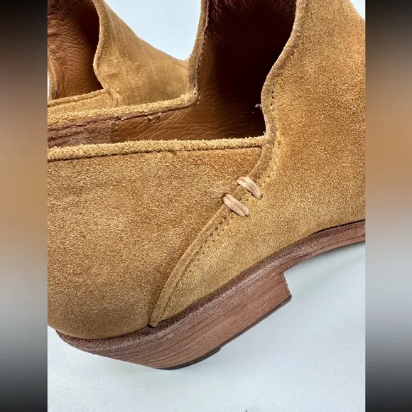 Frye Carson Shootie Women’s Suede Ankle Low Heel Pull On Boots Brandy Brown/Tan
