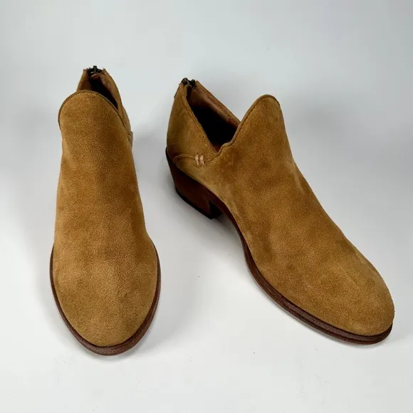 Frye Carson Shootie Women’s Suede Ankle Low Heel Pull On Boots Brandy Brown/Tan