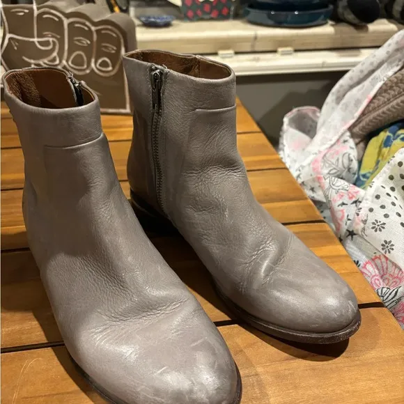 Frye Gray Leather Ankle Boots