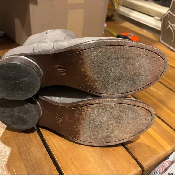 Frye Gray Leather Ankle Boots