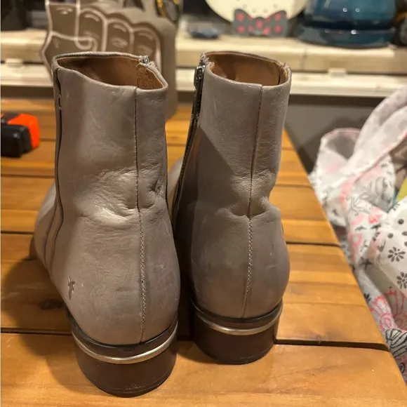Frye Gray Leather Ankle Boots