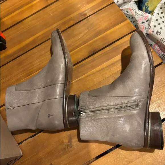 Frye Gray Leather Ankle Boots