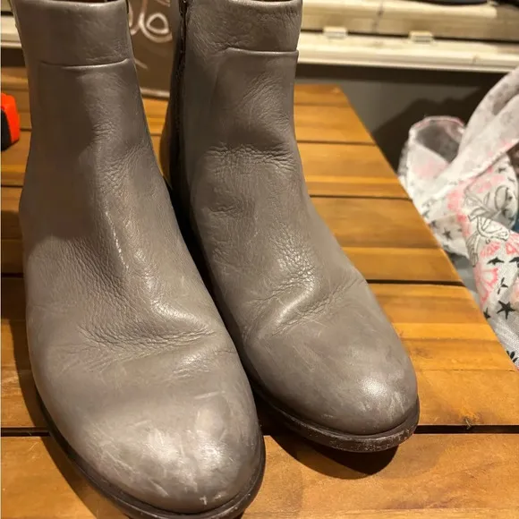 Frye Gray Leather Ankle Boots