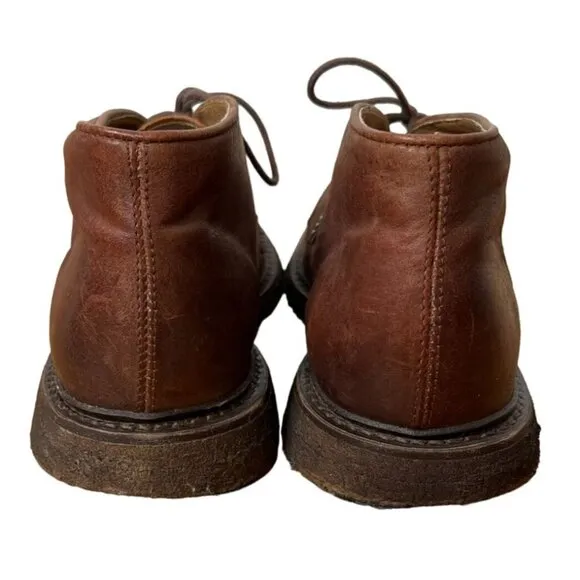 Frye Men's 9.5 James Crepe Chukka Boots Cognac Leather Lace Up Dress Shoes Brown