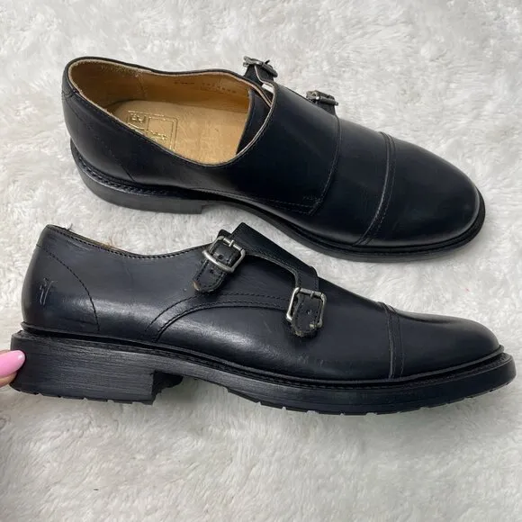 Frye Men's Black James Double Monk Strap Oxford Leather Shoes Size 11