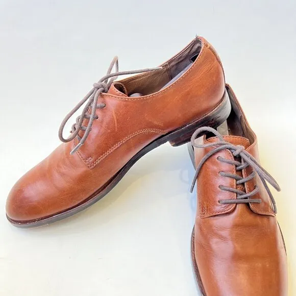 Frye Men's leather lace up oxford loafers, brown, Size 9.5