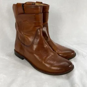 Frye Paige Short Riding Leather Ankle Boots Western Cowboy Pull On‎ Cognac 6.5