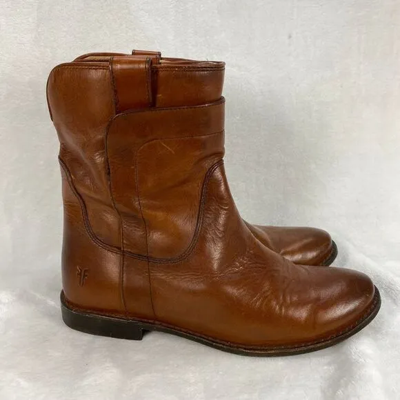 Frye Paige Short Riding Leather Ankle Boots Western Cowboy Pull On‎ Cognac 6.5