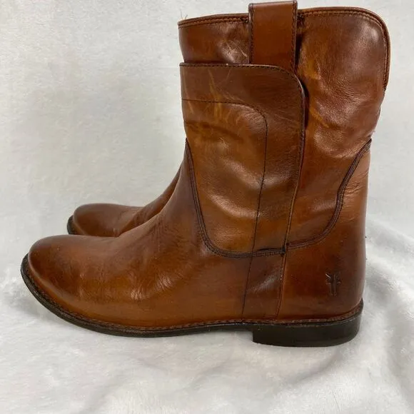 Frye Paige Short Riding Leather Ankle Boots Western Cowboy Pull On‎ Cognac 6.5