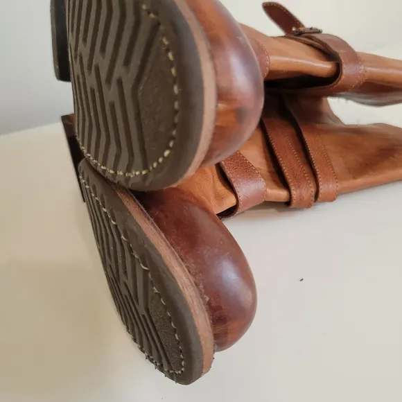 Frye Strappy Vera Moto Cowboy Boots Cognac Size 9 Model 76520 Western