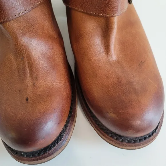 Frye Strappy Vera Moto Cowboy Boots Cognac Size 9 Model 76520 Western