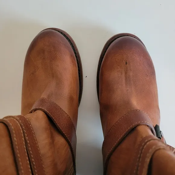 Frye Strappy Vera Moto Cowboy Boots Cognac Size 9 Model 76520 Western
