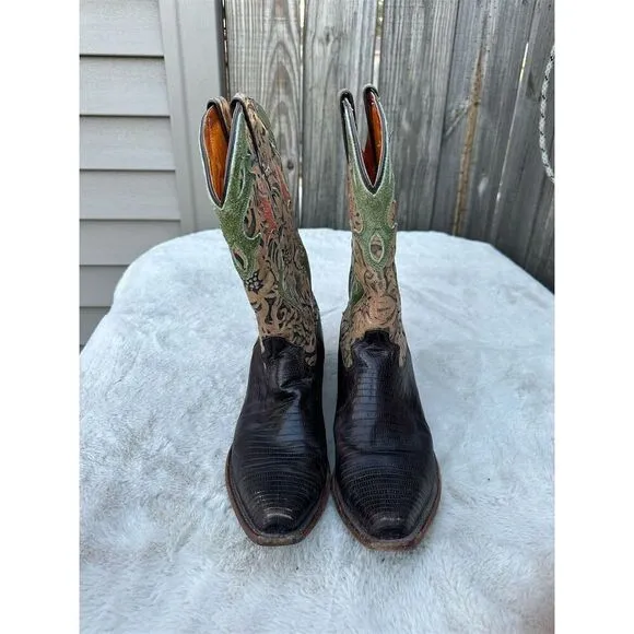 Frye Vintage Lizard Leather Snip Toe Cowgirl Western Boots Womens Size 9.5