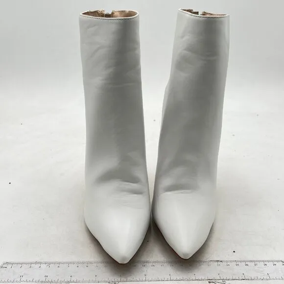 FSJ White Silver High Heel Ankle Boot Pointed Toe Stilettos Zipper Unique Shoes