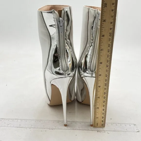 FSJ White Silver High Heel Ankle Boot Pointed Toe Stilettos Zipper Unique Shoes